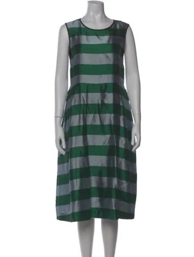 Pre-owned Odeeh Striped Midi Length Dress In Green