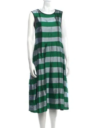 Pre-owned Odeeh Striped Midi Length Dress In Green