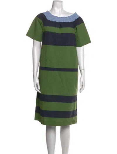 Pre-owned Odeeh Striped Midi Length Dress In Green