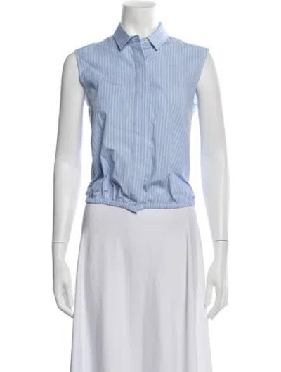 Pre-owned Odeeh Striped Sleeveless Button-up Top W/ Tags In Blue/white