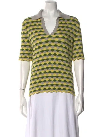 Pre-owned Odeeh Striped V-neck Top W/ Tags In Neutral
