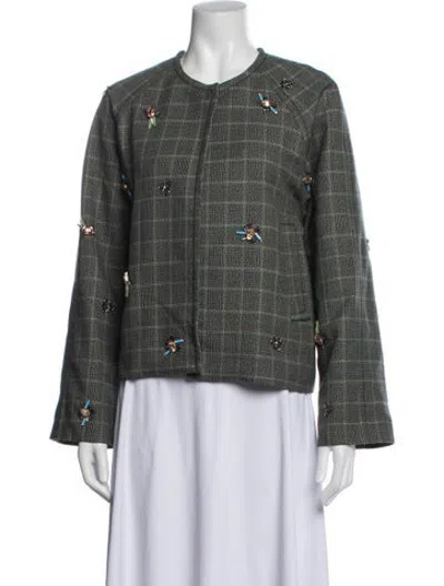Pre-owned Odeeh Virgin Wool Plaid Print Jacket In Green