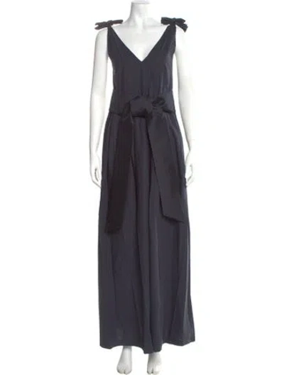 Pre-owned Odeeh V-neck Long Dress In Blue