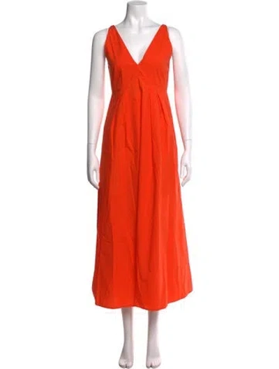 Pre-owned Odeeh V-neck Long Dress In Red