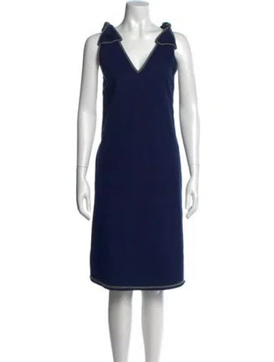 Pre-owned Odeeh V-neck Midi Length Dress In Blue