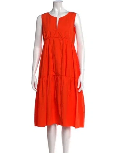 Pre-owned Odeeh V-neck Midi Length Dress In Orange