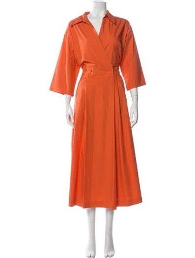 Pre-owned Odeeh V-neck Midi Length Dress W/ Tags In Orange