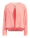 Odeeh Woman Jacket Salmon Pink Size 10 Cotton, Elastane, Linen In Pink