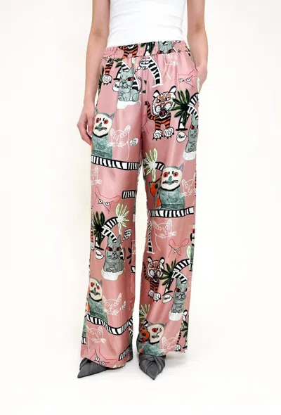 Odeeh Women's Cats & Tigers Pants In Blush In Multi