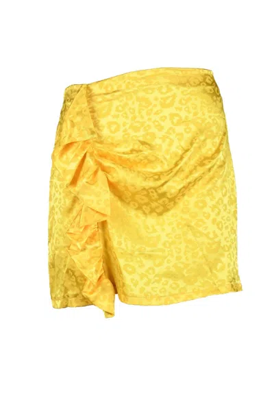 Odi Et Amo Red Ruffled Polyester Mini Skirt In Gold