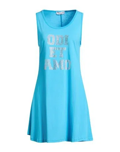 Odi Et Amo Woman Mini Dress Turquoise Size L Cotton In Blue