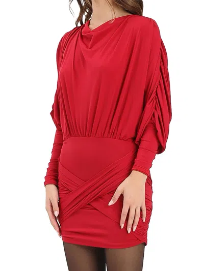 Odì Odì Lycra Mini Dress With Batwing Sleeves And Ruched Detailing In Red