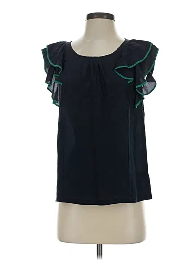 Pre-owned Odille Short Sleeve Silk Top Black Ruffles Neckline Tops