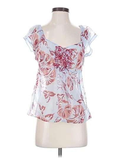 Pre-owned Odille Short Sleeve Silk Top Blue Sweetheart Neckline Tops