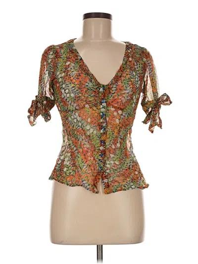 Pre-owned Odille Short Sleeve Silk Top Brown Sweetheart Neckline Tops