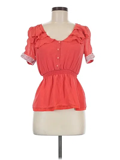Pre-owned Odille Short Sleeve Silk Top Orange Sweetheart Neckline Tops