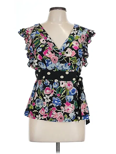 Pre-owned Odille Short Sleeve Top Black Plunge Neckline Tops