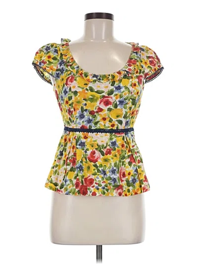 Pre-owned Odille Short Sleeve Top Yellow Sweetheart Neckline Tops