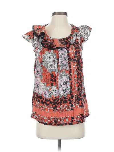 Pre-owned Odille Sleeveless Silk Top Brown Ruffles Neckline Tops