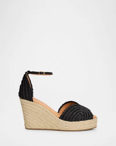 Odissi 95mm Ava Raffia Espadrille Wedge Sandals In Black