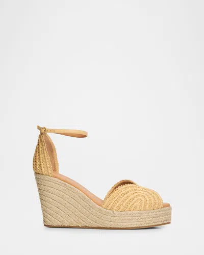 Odissi 95mm Ava Raffia Espadrille Wedge Sandals In Nude