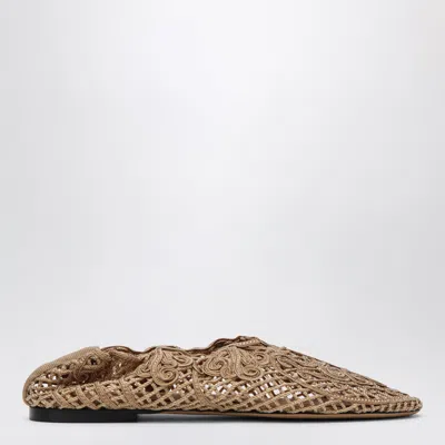 Odissi Beige Iris Crochet Ballerina Flats In Brown