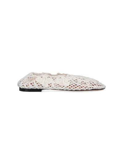 Odissi Black Pointed Toe Intricate Lace Flats In White