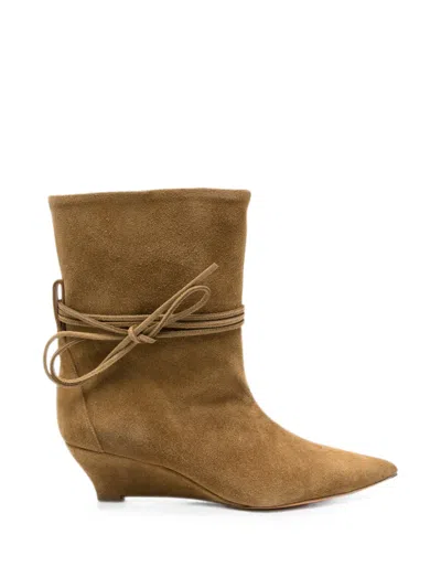 Odissi Olive Green Suede Gemma Ankle Boots In Brown