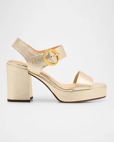 Odissi Brianne Metallic Leather Platform Sandals In Light Gold
