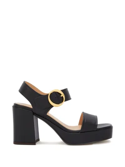 Odissi Brianne Platform Buckle Leather Sandal In Black