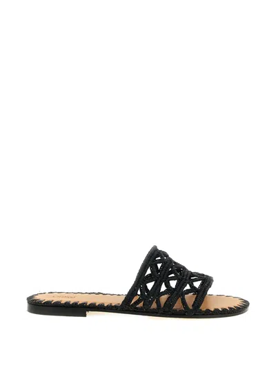 Odissi Evie Woven Raffia Sandals In Black