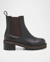 Odissi Faye Leather Lug-sole Chelsea Booties In Black