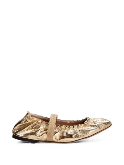 Odissi Flora Metallic Leather Ballerina Flats In Gold