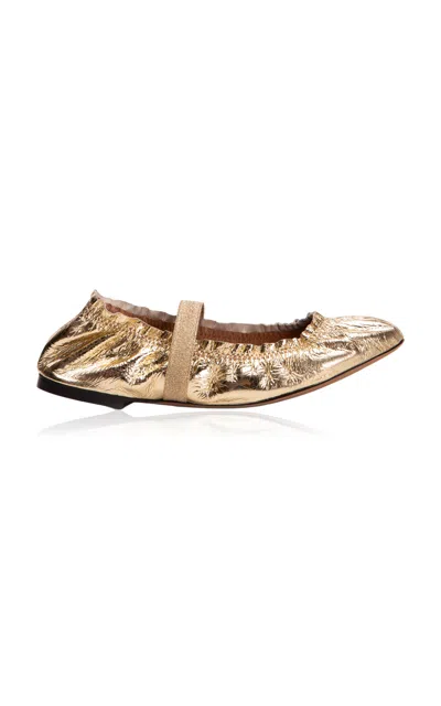 Odissi Flora Metallic Leather Ballerina Flats In Gold
