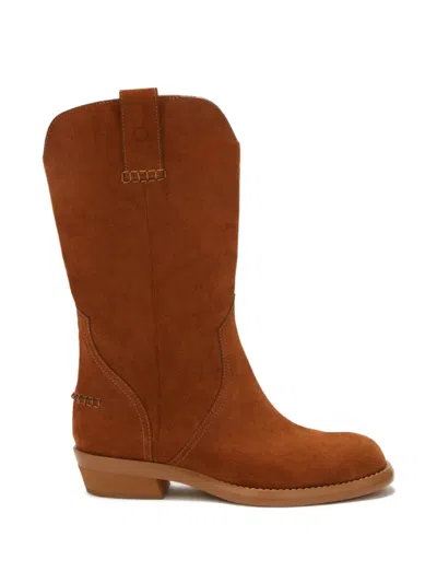 Odissi Frances Suede Cowboy Boots In Brown