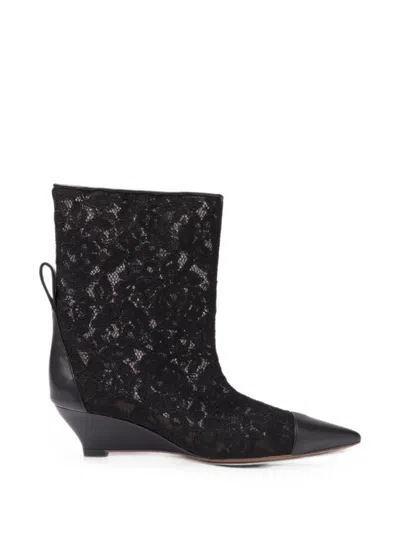Odissi Gemma Lace-panelled Leather Ankle Boots In White