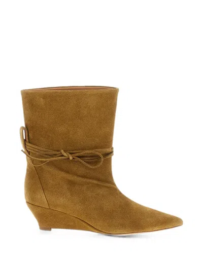 Odissi Olive Green Suede Gemma Ankle Boots In Brown