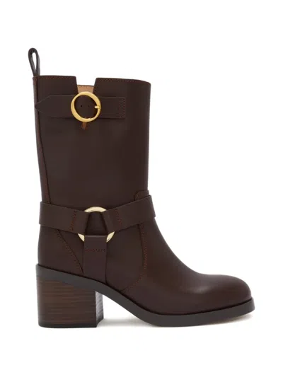 Odissi Harnessed Strap Biker Boot In Brown
