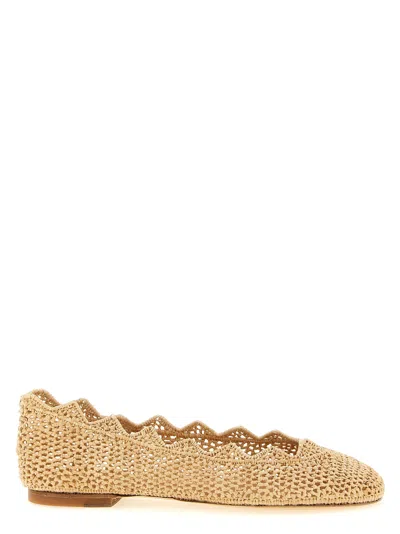 Odissi Scalloped Woven Ballet Flats In Neutral