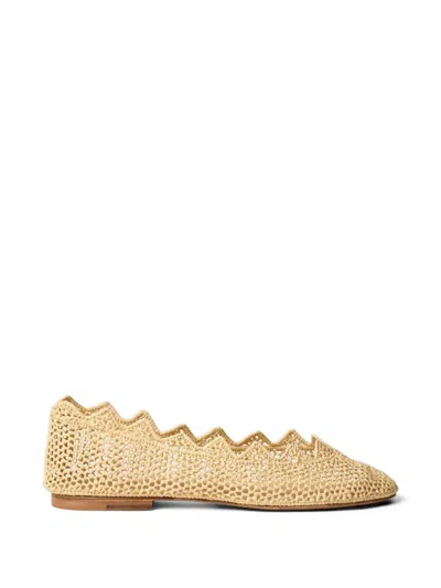 Odissi Harper Scalloped Raffia Ballet Flats In Brown