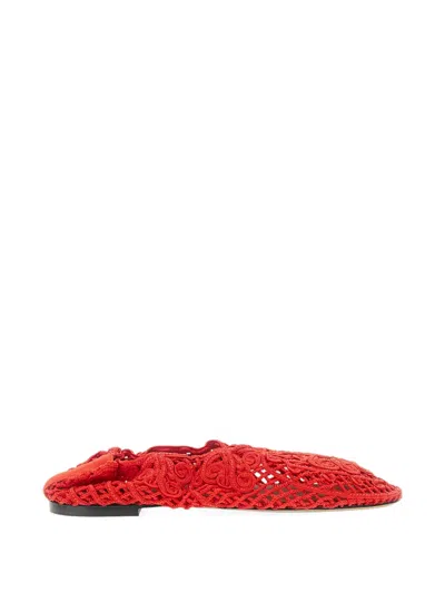Odissi Crocheted Woven Ballet Flats In Red