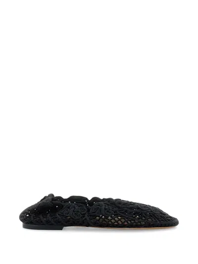 Odissi Iris Crocheted Ballet Flats In Black
