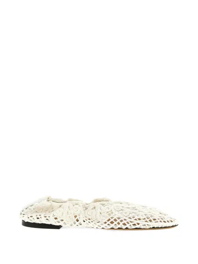 Odissi Iris Crocheted Ballet Flats In White