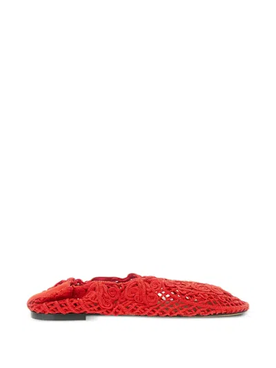 Odissi Iris Crocheted Woven Ballet Flats In Red