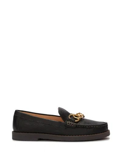 Odissi Jane Chain Grainy Leather Loafer In Black