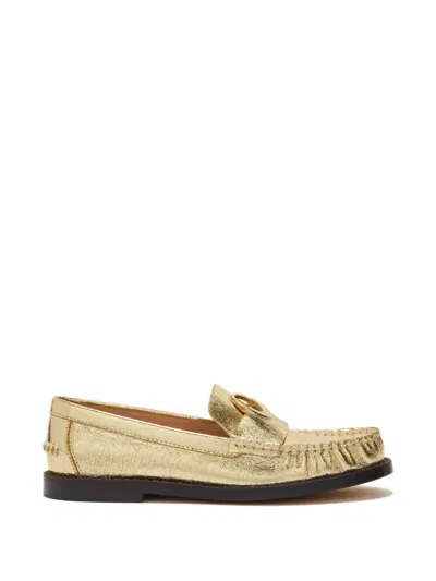 Odissi Kali Decorative Leather Loafer In Gold