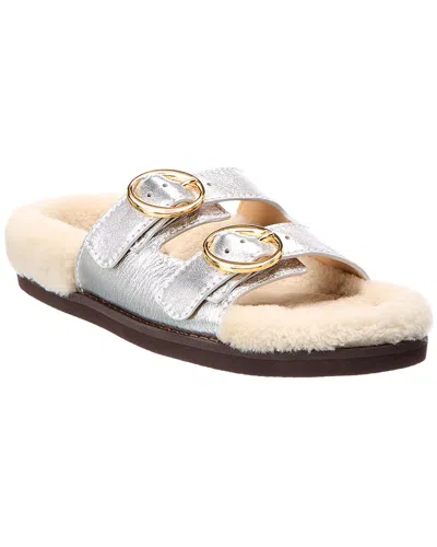Odissi Leather & Shearling Sandal In Silver