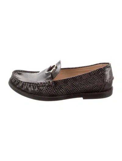 Pre-owned Odissi Leather Animal Print Loafers In Brown