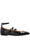 Odissi Leather Ballet Flats In Black