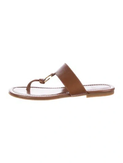 Pre-owned Odissi Leather Cutout Accent Sandals In Brown
